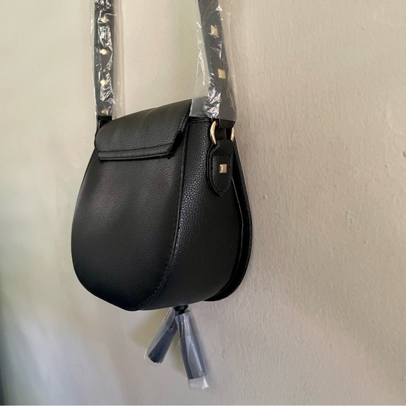 NWT Victoria’s Secret Black Gold Studded Crossbody Saddle Bag Purse - Picture 7 of 16